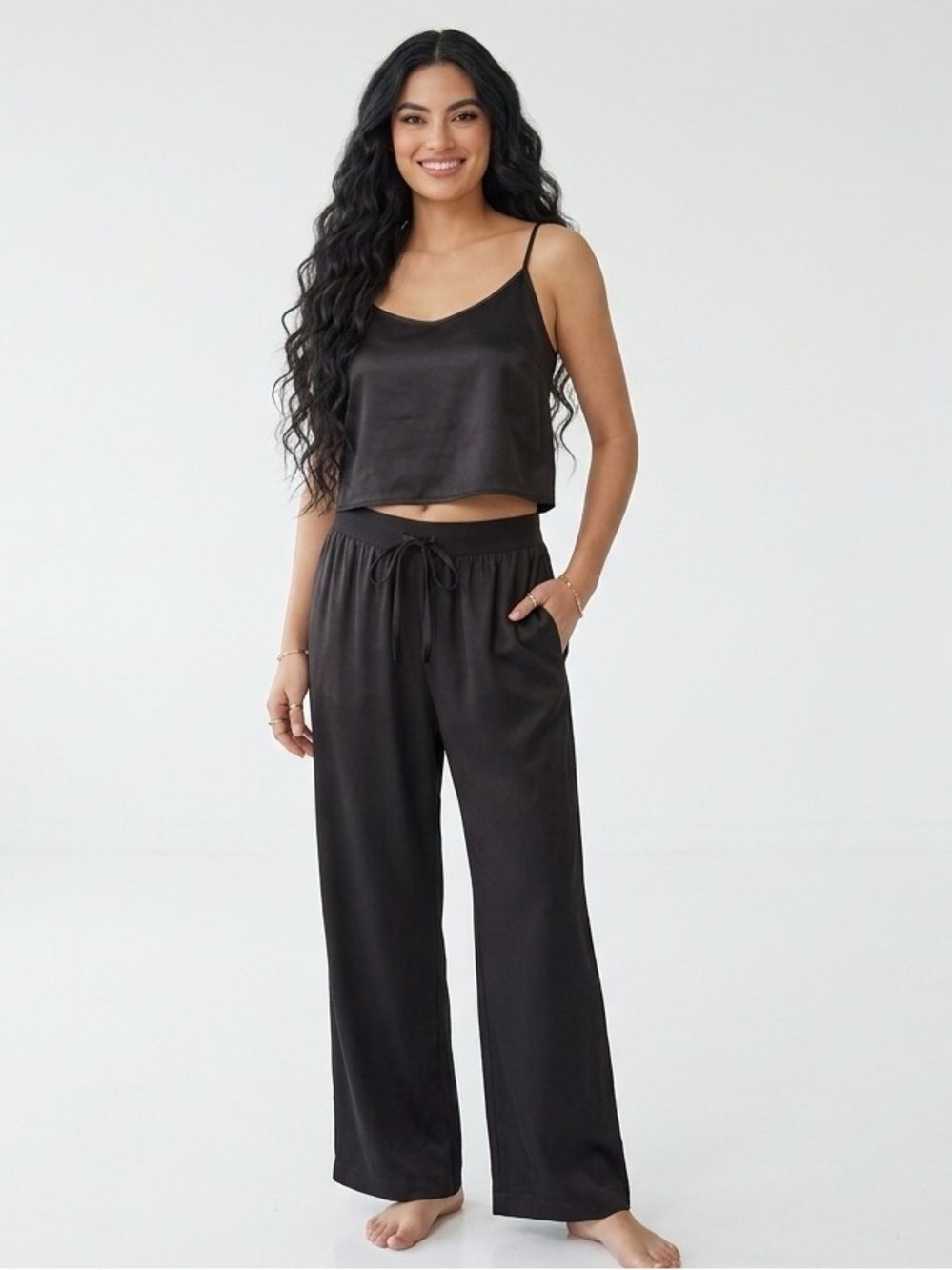 PJ Harlow Jolie Satin Silk Blend Pant With Rib Waistband M